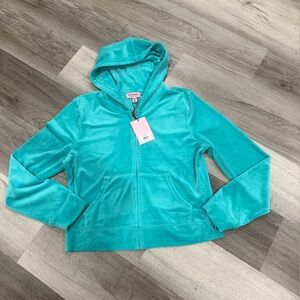 Juice Couture Velour Full Zip Hoodie Coastal Teal Women’s Xl Hooded logo